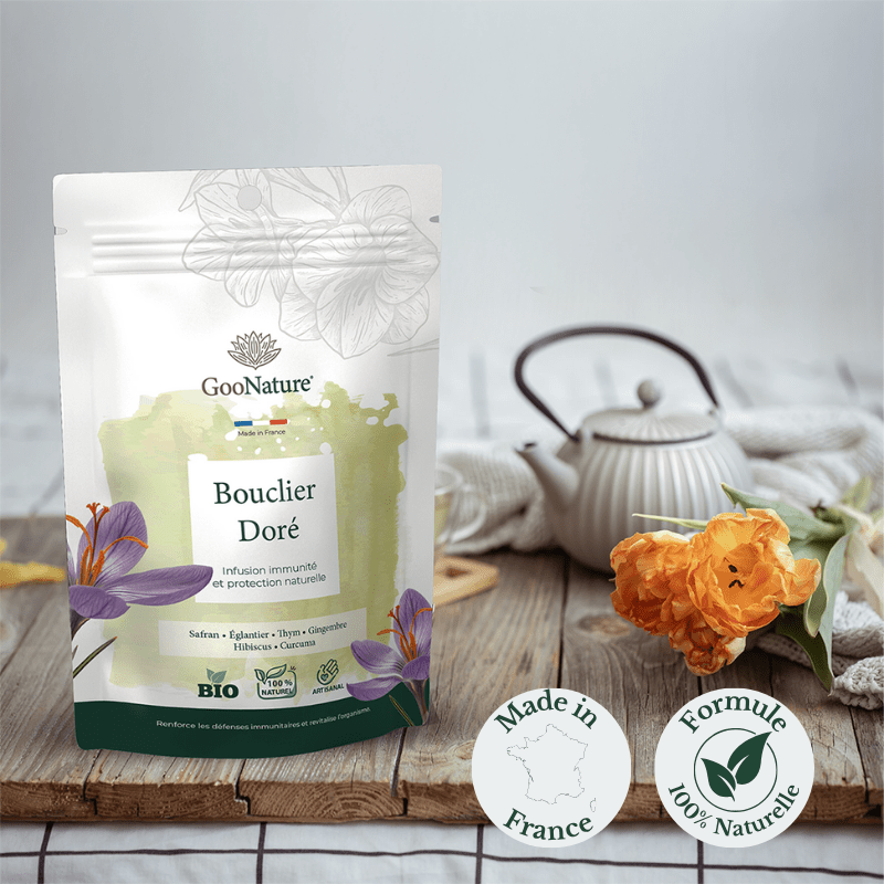 Bouclier Doré – Infusion immunité naturelle au Safran et plantes protectrices
