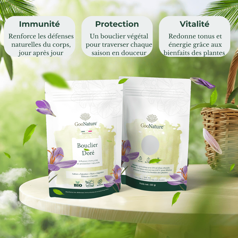 Bouclier Doré – Infusion immunité naturelle au Safran et plantes protectrices