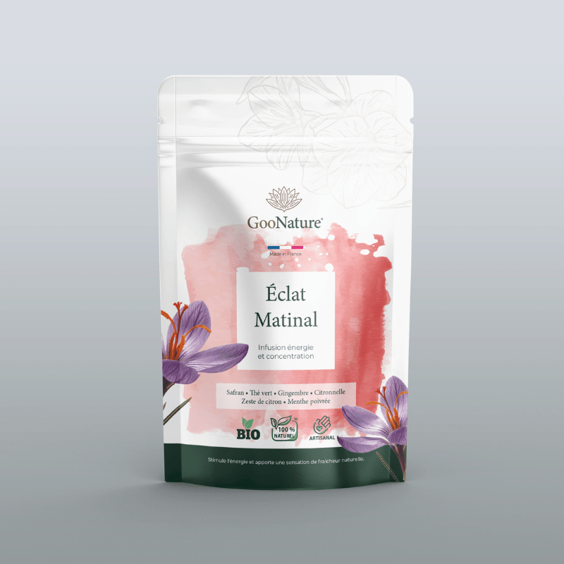 Éclat Matinal – Infusion énergie naturelle au Safran, thé vert et gingembre