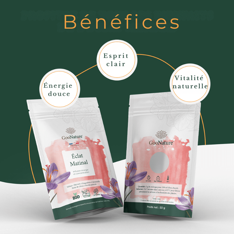 Éclat Matinal – Infusion énergie naturelle au Safran, thé vert et gingembre