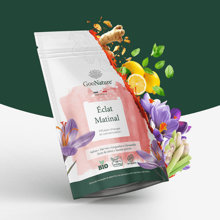 Éclat Matinal – Infusion énergie naturelle au Safran, thé vert et gingembre