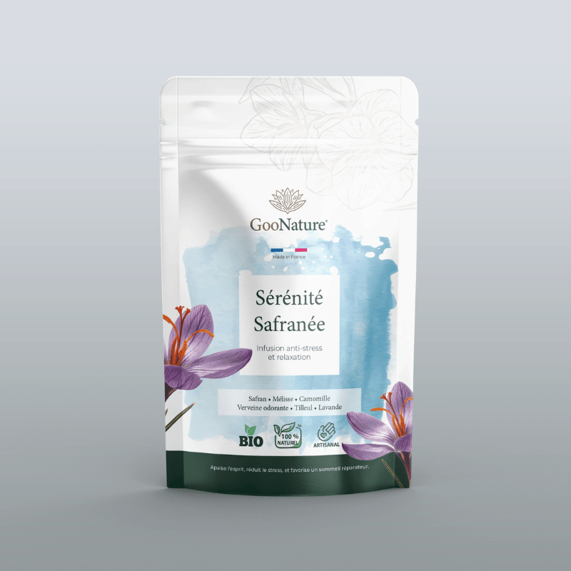 Sérénité Safranée – Infusion anti-stress naturelle au Safran et plantes apaisantes