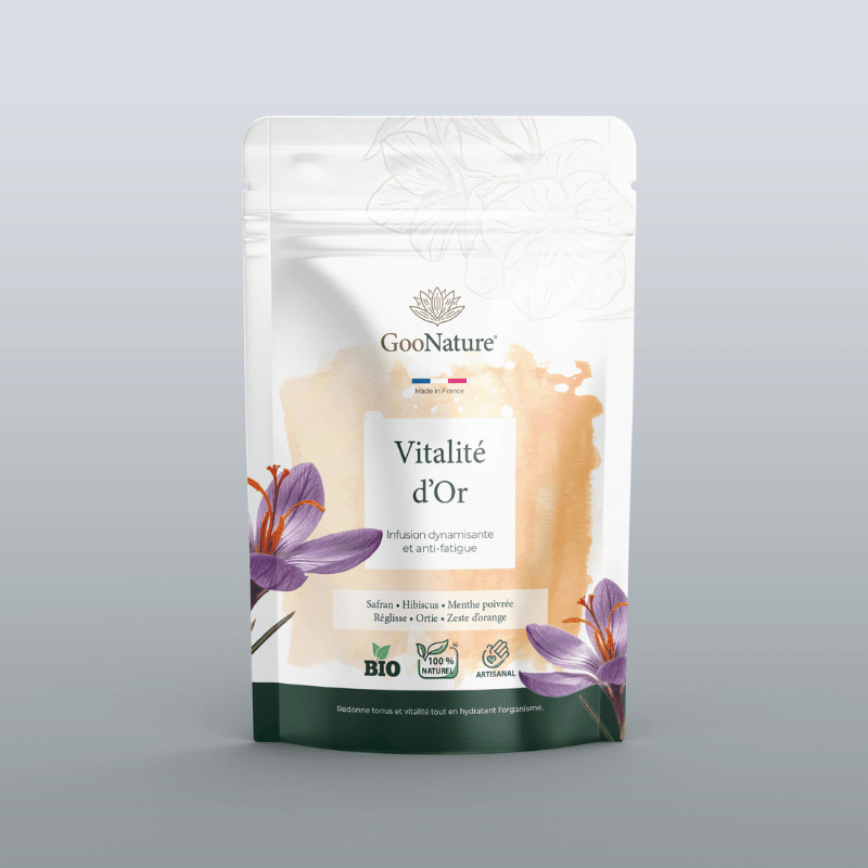 Vitalité d’Or – Infusion anti-fatigue naturelle au Safran et plantes tonifiantes