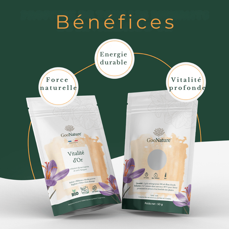 Vitalité d’Or – Infusion anti-fatigue naturelle au Safran et plantes tonifiantes