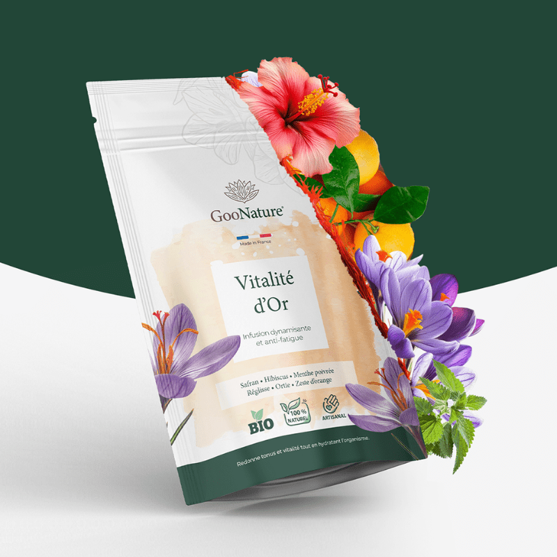 Vitalité d’Or – Infusion anti-fatigue naturelle au Safran et plantes tonifiantes
